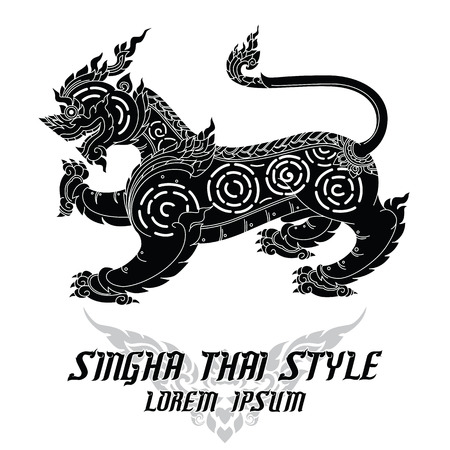 Thai art lion or sigha in black.のイラスト素材