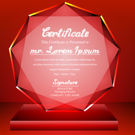 Luxurious crystal trophy certificate design template on red background.のイラスト素材