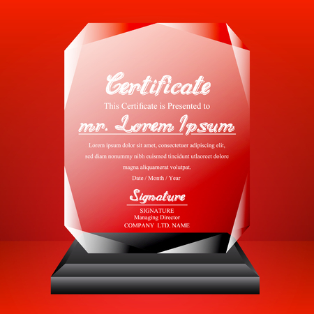 Trophy certificate design template on red background.のイラスト素材