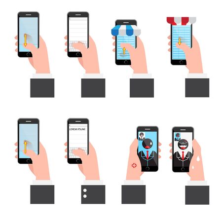 Illustration set communication on mobile. vector illustrationのイラスト素材