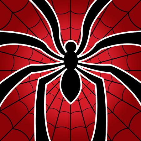 spider and web on red background. vector illustrationのイラスト素材
