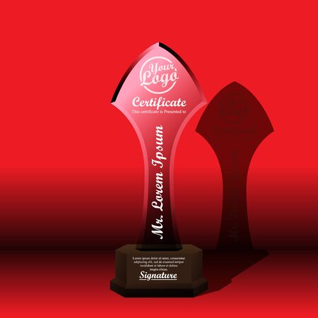 Crystal trophy certificate design template on red background.のイラスト素材