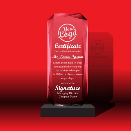 Crystal trophy certificate design template on red background.のイラスト素材