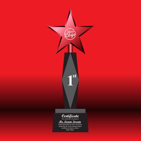 Crystal trophy certificate design template on red background.のイラスト素材