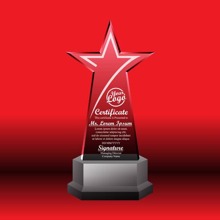 Crystal trophy certificate design template on red background.のイラスト素材