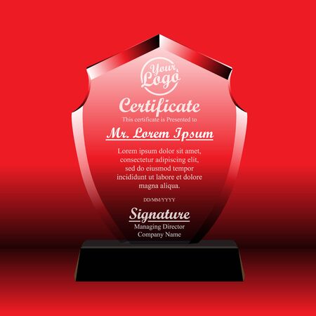 Crystal trophy certificate design template on red background.のイラスト素材