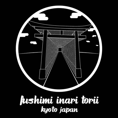 Circle icon line Fushimi Inari Torii. vector illustrationのイラスト素材