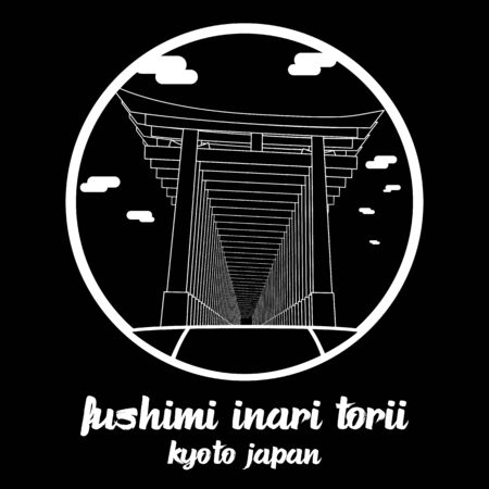 Circle icon line Fushimi Inari Torii. vector illustrationのイラスト素材