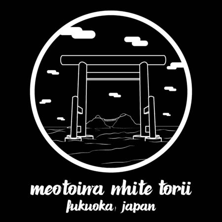 Circle icon line Meoto Iwa White Torii. vector illustrationのイラスト素材