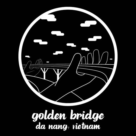 Circle icon line Golden Bridge in Da Nang Vietnam. icon vector illustrationのイラスト素材