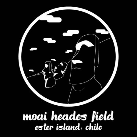 Circle icon line Moai Heades Field. vector illustrationのイラスト素材