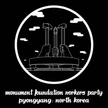 Circle icon line Monument Foundation of Workers Party in Pyongyang North Korea. icon vector illustrationのイラスト素材