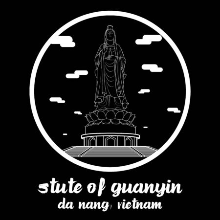 Circle icon line Statue of Guanyin. vector illustrationのイラスト素材