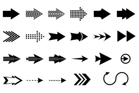 Arrows black set icons. Arrow icon. Arrow vector Modern simple arrows. Vector illustrationのイラスト素材