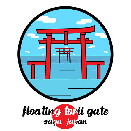 Circle icon Floating Torii Gate. vector illustrationのイラスト素材