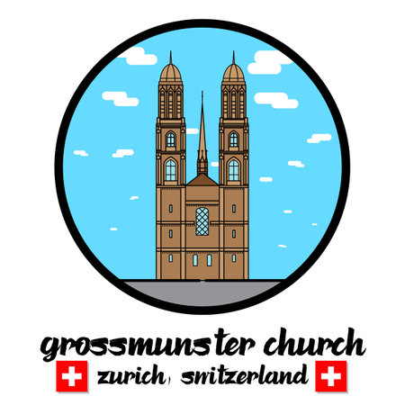 Grossmunster church in zurich Switzerland. iconのイラスト素材
