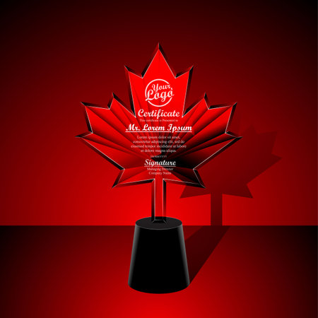 Crystal trophy certificate design template on Red background. Vector Illustrationのイラスト素材