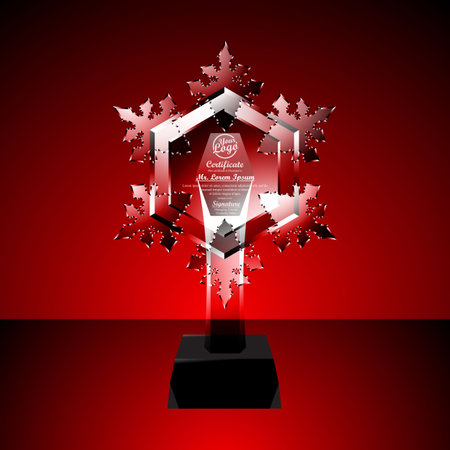 Crystal trophy certificate design template on Red background. Vector Illustrationのイラスト素材