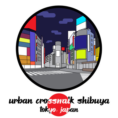 Circle icon line Urban Crosswalk Shibuya Tokyo Japan. vector illustrationのイラスト素材