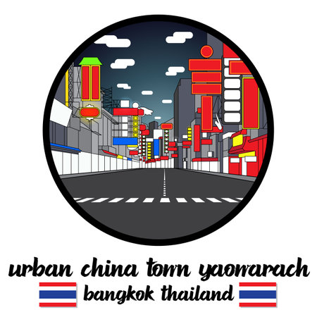 Circle icon line Urban China Town Yaowarach. vector illustrationのイラスト素材