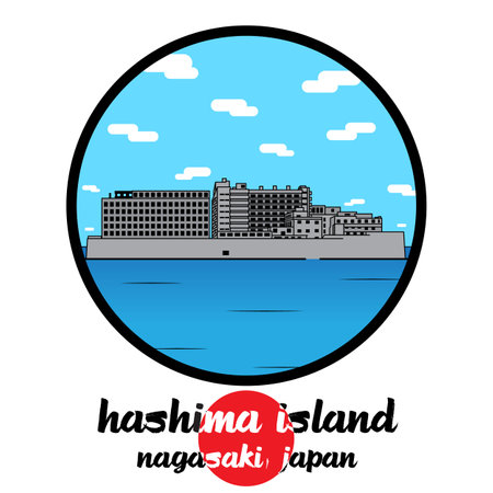 Circle icon Hashima Island.Vector illustrationのイラスト素材