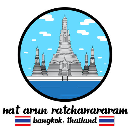 Circle Icon line Wat Arun Ratchawararam. Vector illustrationのイラスト素材