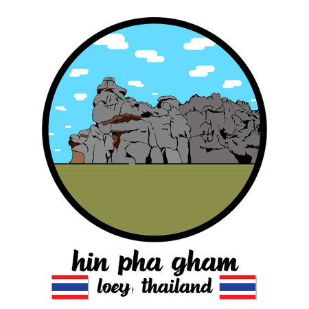 Circle Icon line Hin Pha Gham in Loey Thailand. vector illustrationのイラスト素材