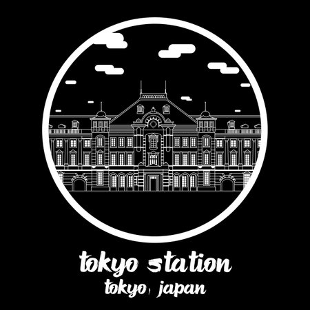Circle Icon Tokyo Station. Vector illustrationのイラスト素材
