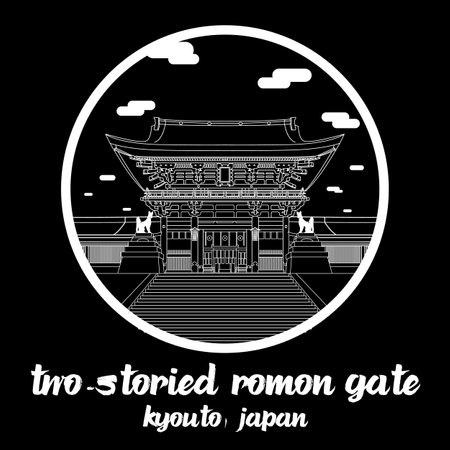Circle Icon line Two-storied Romon gate. Vector illustrationのイラスト素材