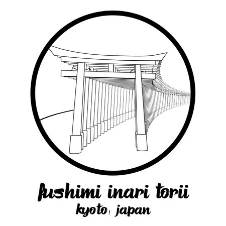 Circle icon line Fushimi Inari Torii. vector illustrationのイラスト素材