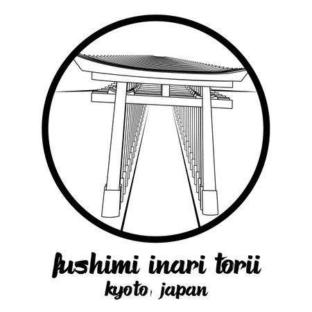 Circle icon line Fushimi Inari Torii. vector illustrationのイラスト素材