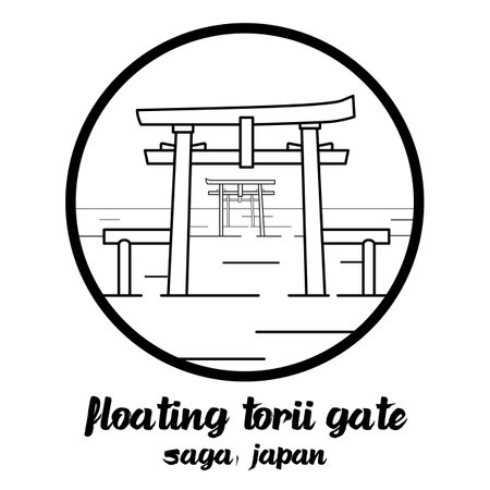 Circle icon line Floating Torii Gate. vector illustrationのイラスト素材