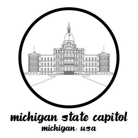 Circle Icon line Michigan State Capitol. Vector illustration.のイラスト素材