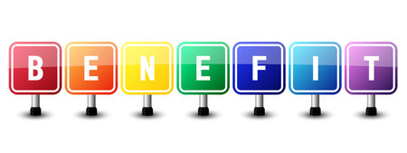 Benefit sign colorful on white background. vector illustrationのイラスト素材