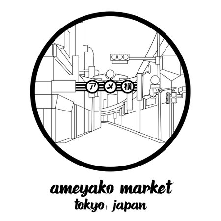 Circle icon line ameyako market. vector illustrationのイラスト素材