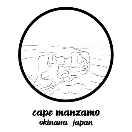 Circle icon line Cape Manzamo. vector illustrationのイラスト素材