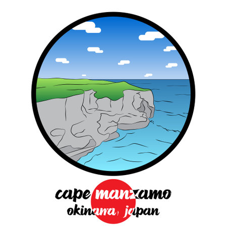 Circle icon line Cape Manzamo. vector illustrationのイラスト素材
