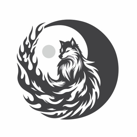 abstract logo wolf with fire moon. vector illustrationのイラスト素材