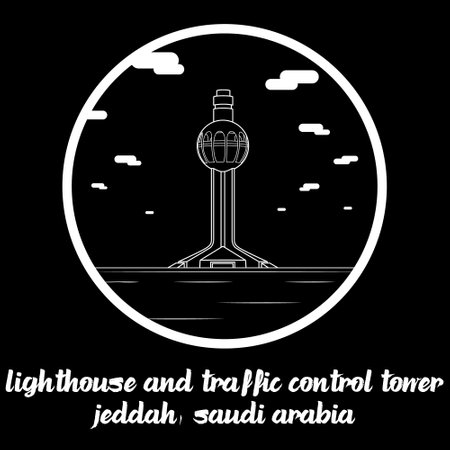 Circle Icon Lighthouse and traffic control tower. vector illustrationのイラスト素材