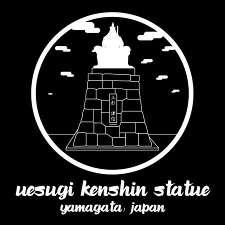 Circle icon line Uesugi Kenshin Statue. vector illustrationのイラスト素材