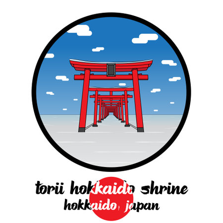 Circle Icon Torii Hokkaido Shrine. Vector illustrationのイラスト素材