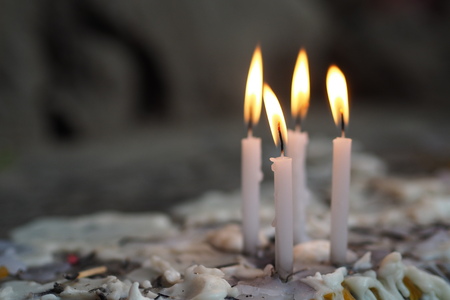 light the White candle on Buddhist Holy Day with copy space.の写真素材