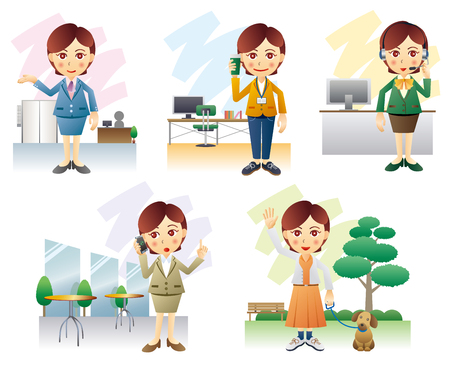 Set of vector Women  in cartoon style.のイラスト素材