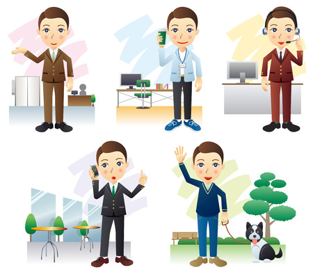 Set of vector men in cartoon style.のイラスト素材