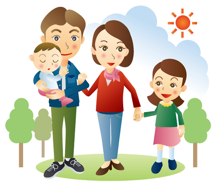Parents and children go outのイラスト素材