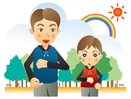 Father and son jogging in the parkのイラスト素材