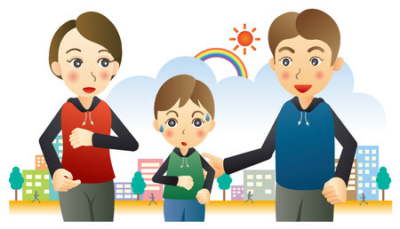 Lovely family jogging in the city streetのイラスト素材