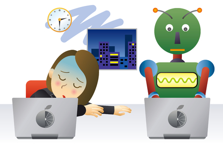 Robot and human working in office.のイラスト素材