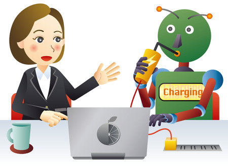Robot and human working in office.のイラスト素材