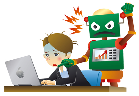Robot and human working in office.のイラスト素材